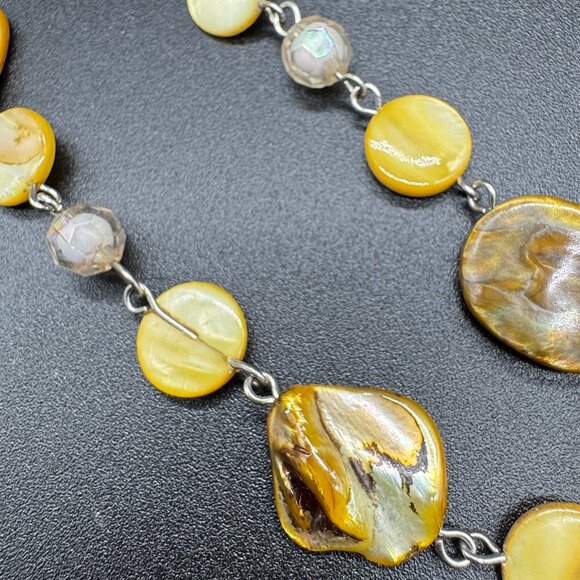 Long Beaded Necklace Glass Beads and Dyed Abalone Shells 45 inches Fall Fashion - Picture 6 of 7
